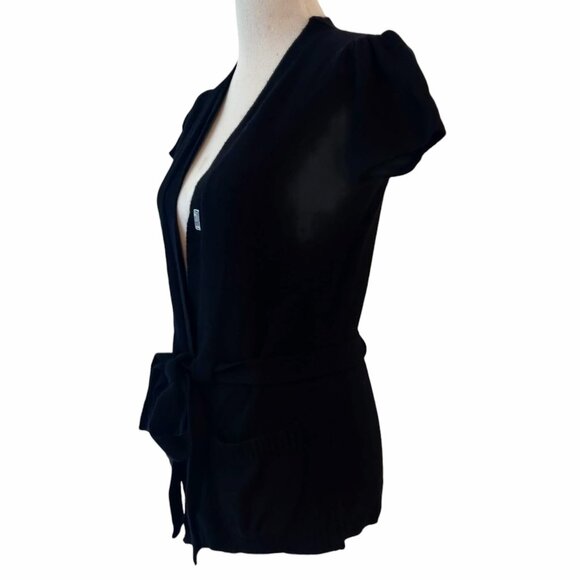 La Fee Maraboutee Womens Sz 2/M Black Wool Cashmere Blend Tie Cardigan Sweater - Picture 2 of 10